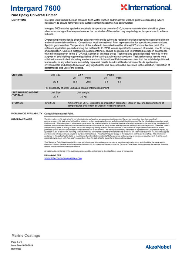 NEU:  INTERNATIONAL Intergard 7600 / 2K Dickschicht Epoxy Primer / Schifffahrt